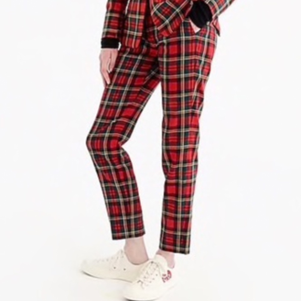 JCREW TARTAN Cameron Red PLAID slim PANT in two-way stretch wool